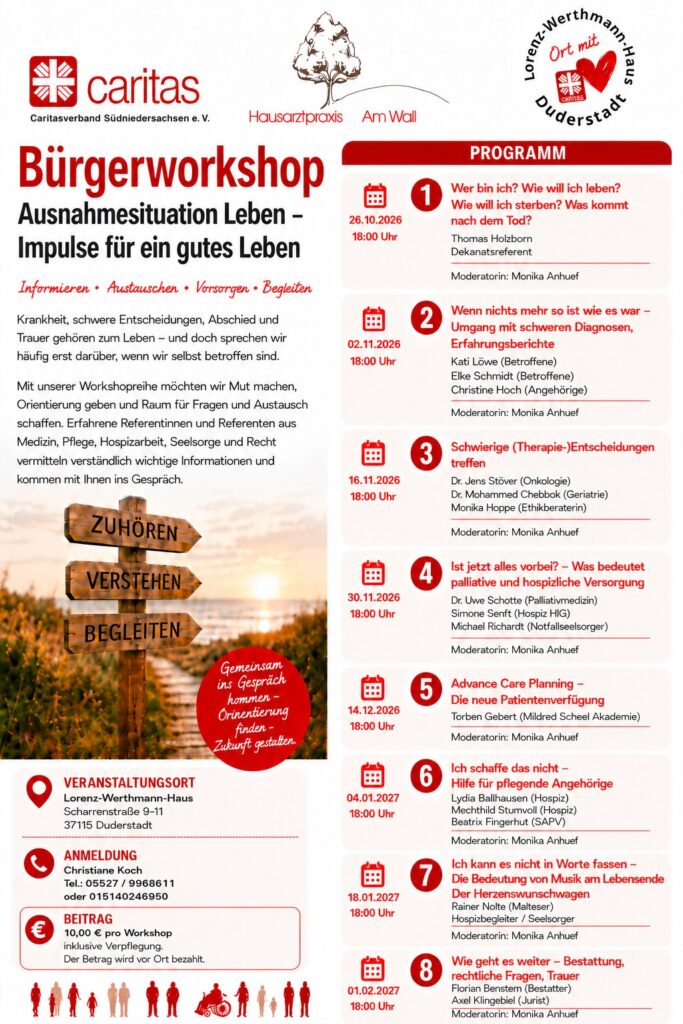 Plakat Bürgerworkshop „Ausnahmesituation Leben – Impulse für ein gutes Leben“ mit Programm der 8 Abende